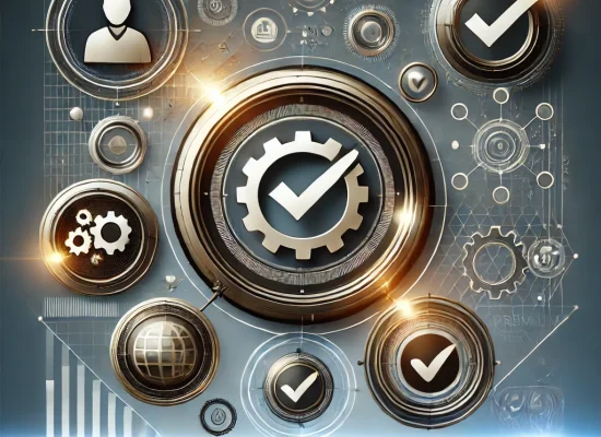 DALL·E 2025-02-07 08.30.03 - A modern and professional visual representation of services and quality without human presence. The image features sleek icons such as gears, checkmar